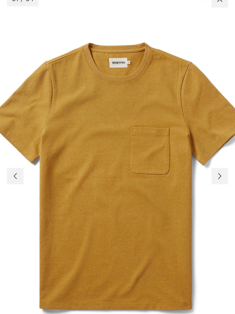 Taylor Stitch Heavy Bag Tee Honey Mustard Pocket T-Shirt 40 M